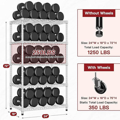 PrimeZone 2 Pack Steel Storage Wire Shelving 5 Tier Metal Shelves - Image 3