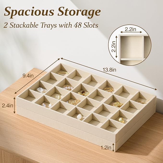 pickpiff Drawer Jewelry Organizer & Display Trays: 2pcs 24grid Velvet Stackable - Image 2