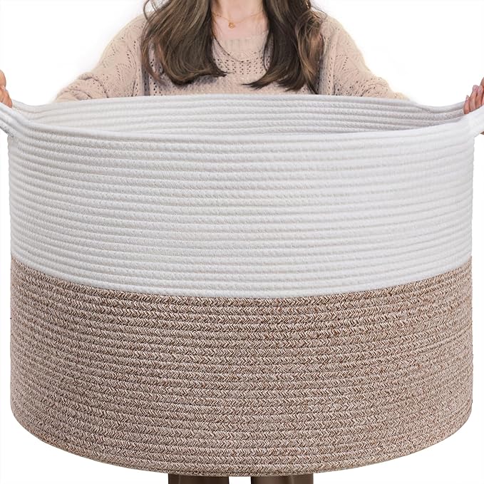 INDRESSME XXXLarge Cotton Rope Basket 21.7" x 21.7" x 13.8" Woven Baby Laundry by INDRESSME
