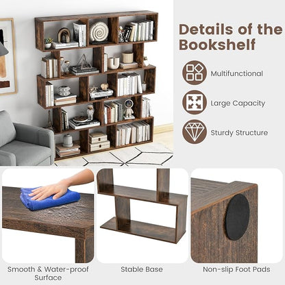 5-Tier Geometric Bookcase, 62.5” Freestanding Room Divider Bookshelf - Image 5