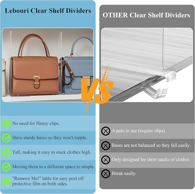 Acrylic Shelf Dividers for Closet Organization: 10" Tall x 12" Deep Closet - Image 2