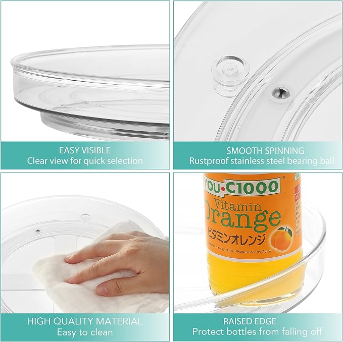 URALFA 3 Tier Bathroom Lazy Susan Organizer, 9 Inch Clear Rotating Makeup - Image 4