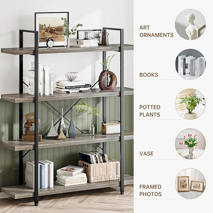 Heavy Duty 4-Tier Industrial Bookcase, 120lbs Shelf Capacity, Rustic Shelving - Image 3