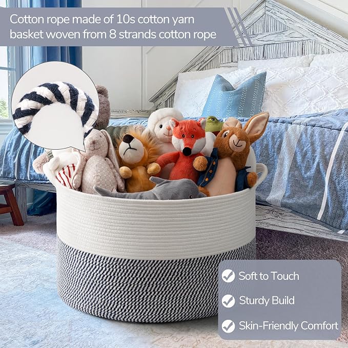INDRESSME XXXLarge Cotton Rope Basket 21.7" x 21.7" x 13.8" Woven Baby Laundry - Image 2