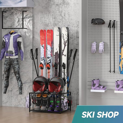Freestanding Ski Holders for 4Pairs of Skis Ski Boot, Helmet and More, Storage - Image 8