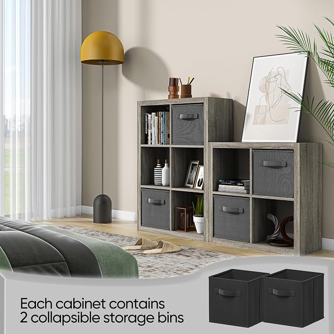 Bookshelf with Storage Bins, 8-Cube Storage Organizer, Modern Wood Open Bookcase - Image 3