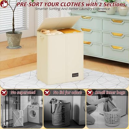 150L Laundry Hamper 2 Section, Large Laundry Hamper - Image 3