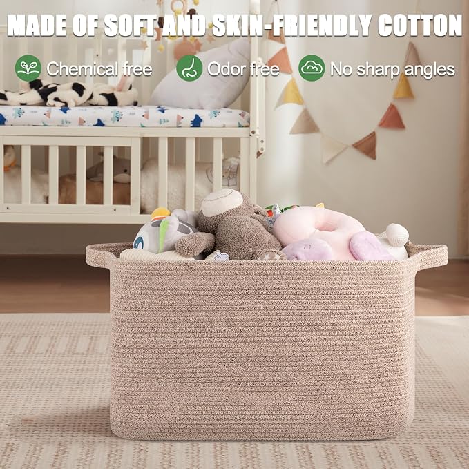 95L Large Storage Basket, Cotton Rope Woven Blanket Basket, Toy Storage - Image 6