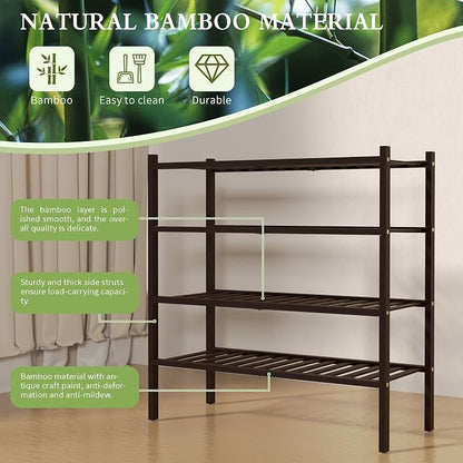 4 Tier Bamboo Shoe Rack for Closet Free Standing Wood Shoe Shelf for Entryway - Image 6