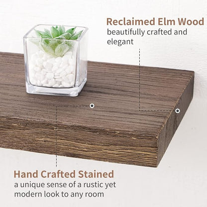 Axeman Floating Shelves for Wall, Rustic Elm Wood 56'' W x 8" D Wall Shelf - Image 5