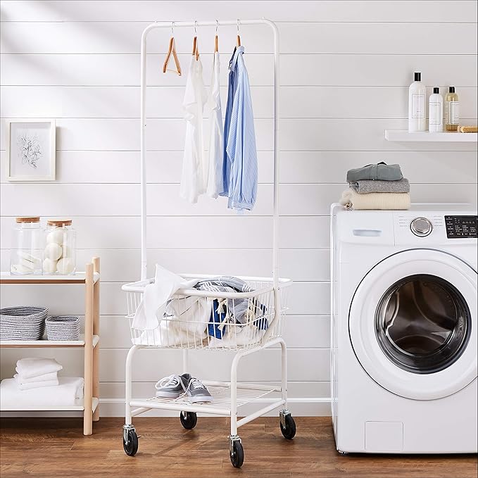 Amazon Basics Rectangular Laundry Hamper Basket Butler Cart - Image 6