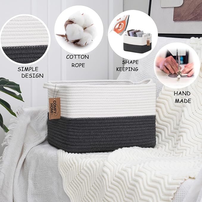 COMFY-HOMI 3PACK Cotton Rope Square Basket - Image 7