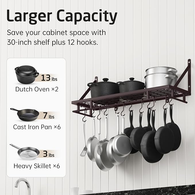 KES 30-Inch Oiled Bronze Pot Rack, Wall Mounted Hanging Pot and Pan Organizer - Image 3