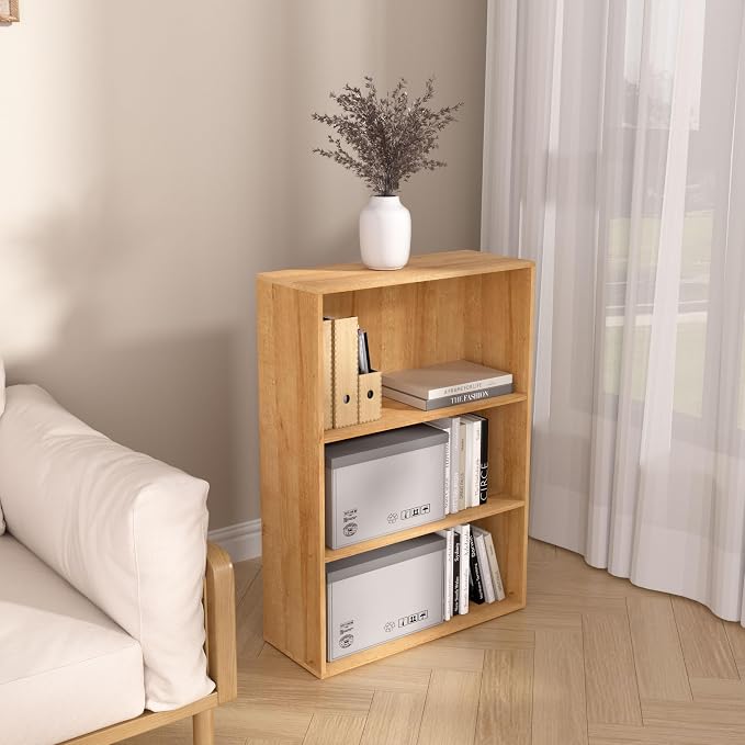 Wooden 3 Tier Book Shelf, 3 Cube Storage Organizer, 3 Tier Low Bookcase Storage - Image 2