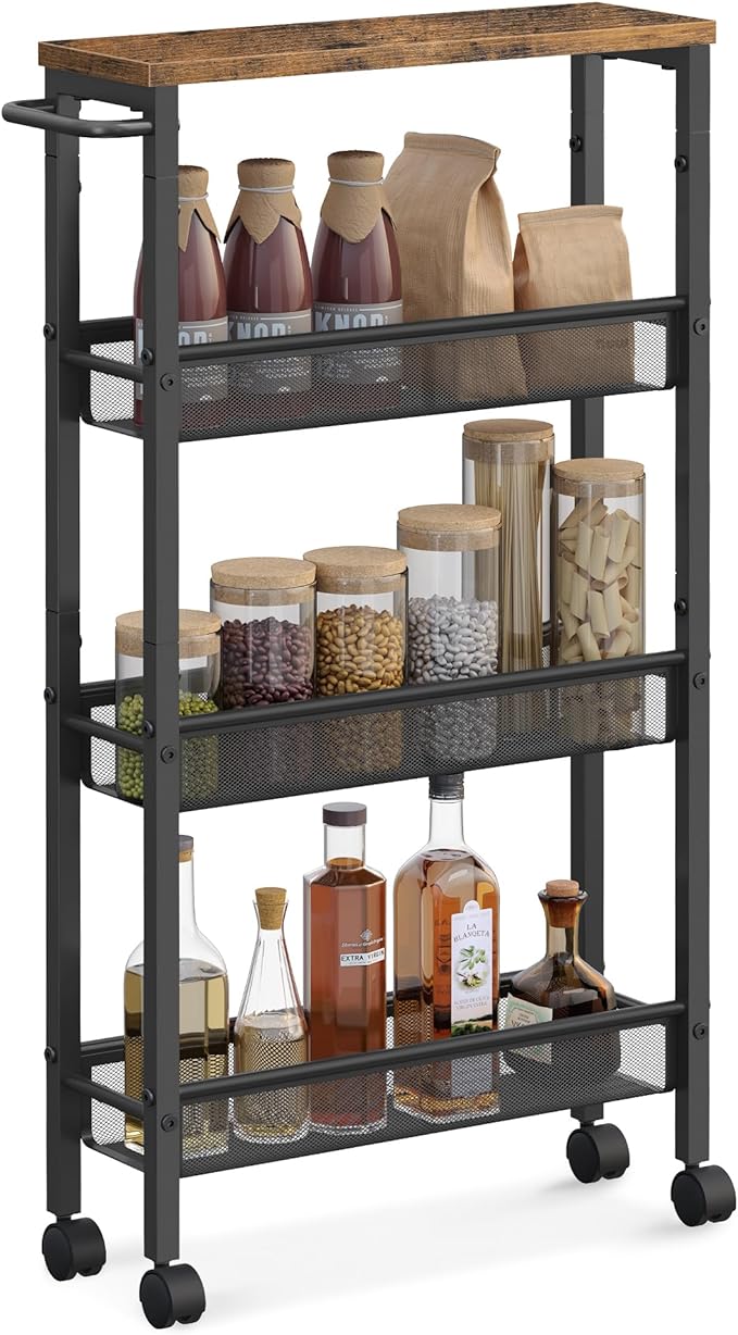 VASAGLE Slim Rolling Cart, 4-Tier Narrow Storage Cart by VASAGLEbySONGMICSHOME