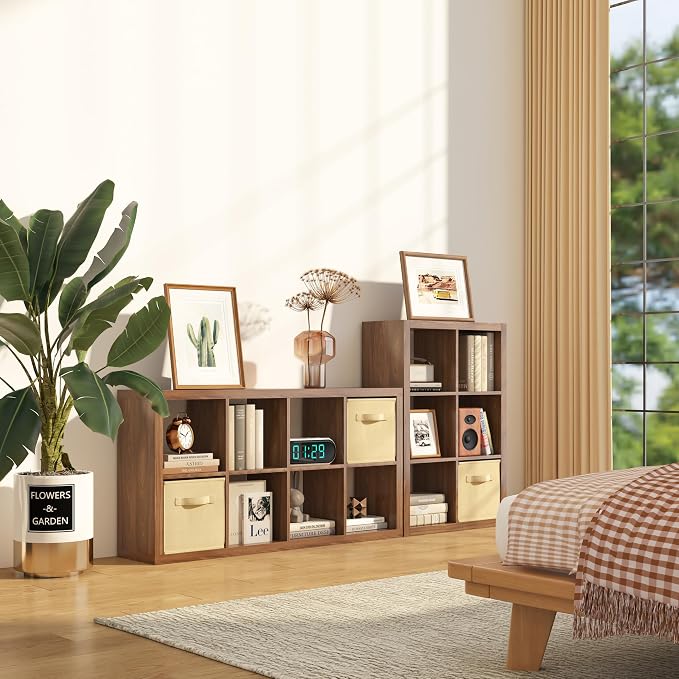 furtble Bookshelf with Storage Bins, 8-Cube Storage Organizer, Modern Wood Open - Image 4