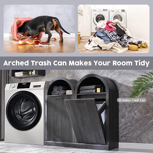 Arched Tilt-Out Trash Can Cabinet, Fluted 10 Gallon Trash Can Cabinet Set of 2 - Image 5