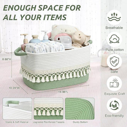 3 Pack Storage Basket for Shelves, Boho Cotton Rope Storage Bins - Image 4