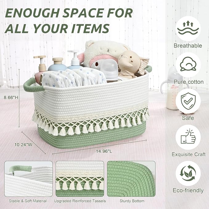 2 Pack Storage Basket, Heavy Tassel Woven Baskets - Image 3