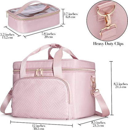 Travel Makeup Bag with 2 Pouches and Adjustable Dividers, Large Cosmetic Case - Image 5