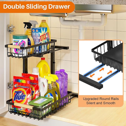 REALINN Under Sink Organizer, 2 Pack Height Adjustable Under Sink Organizers - Image 2