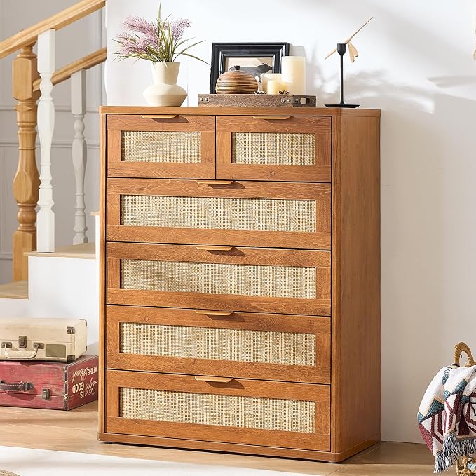 LEYAOYAO Rattan Dresser for Bedroom, Modern 6 Drawers Boho Dressers - Image 8