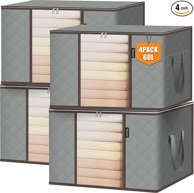 BALEINE 4 Pack Clothes Storage Bags, 16 Gallon Storage Containers by BALEINE