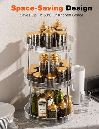 3-Tier Lazy Susan Bathroom Countertop Organizer, 360° Clear Rotating Storage - Image 3