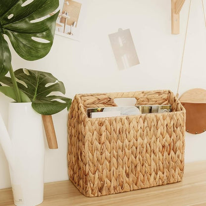 StorageWorks Hand-Woven Divided Magazine Basket, Rattan Magazine Holder - Image 9