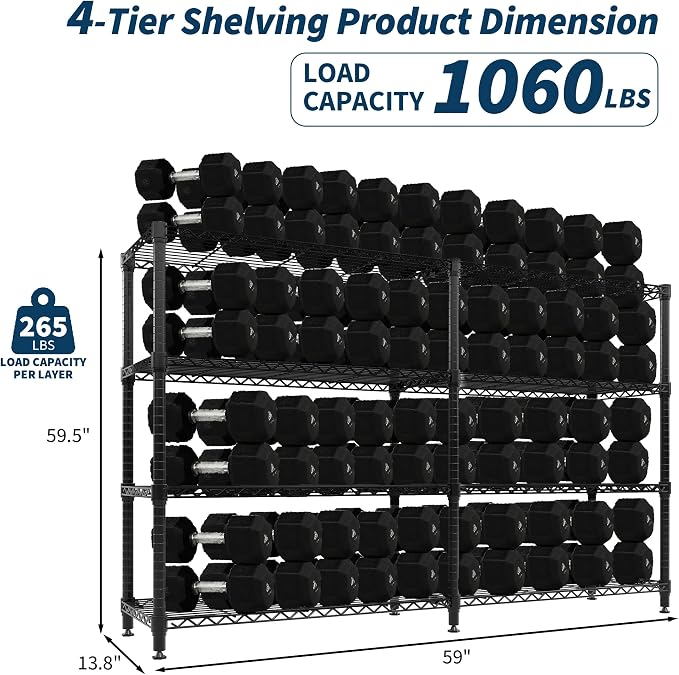 Garvee Metal Storage Shelves Heavy Duty Metal Shelving, 4-tier Wire Shelving - Image 3