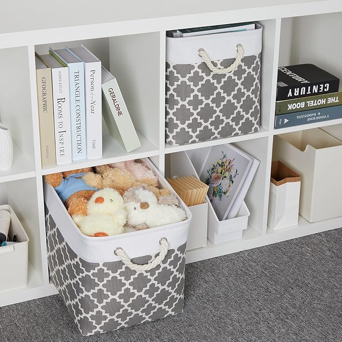 Bidtakay Large Fabric Storage Basket Set of 2 Collapsible Rectangle Basket - Image 8