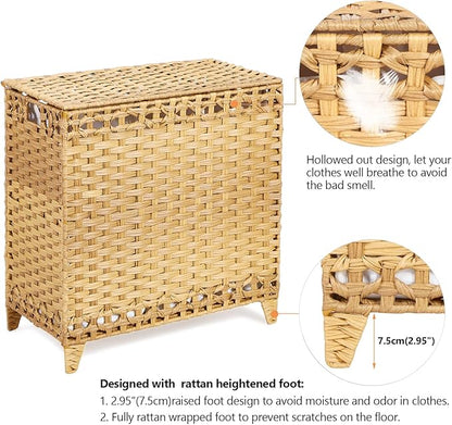 Laundry Hamper with 3 Removable Liner Bags; 132L Handwoven Rattan Laundry - Image 5