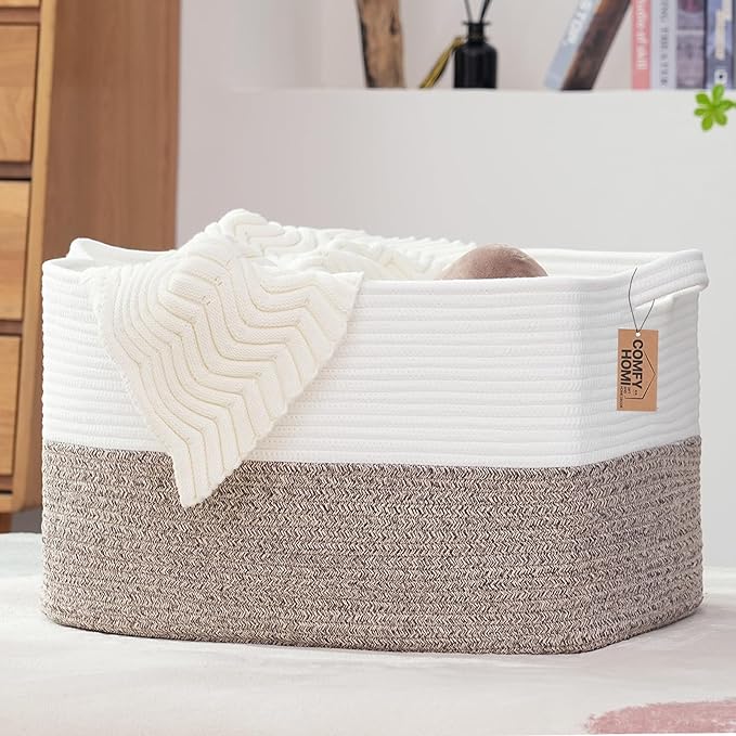 COMFY-HOMI Large Laundry for Organizing|Rectangle Cotton Rope Storage by COMFY-HOMI