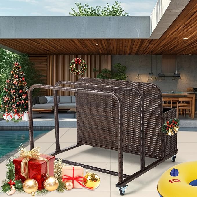 Poolside Float Storage Organizer, Outdoor Wicker Rattan Pool Float Holder - Image 5