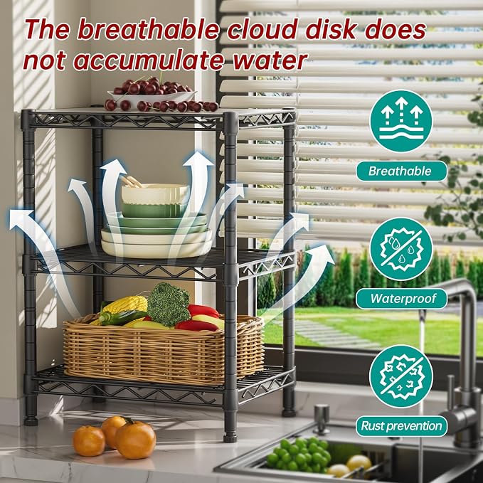 3 Tier Adjustable Storage Shelves Heavy Duty Metal Utility Shelf Wire Shelving - Image 7
