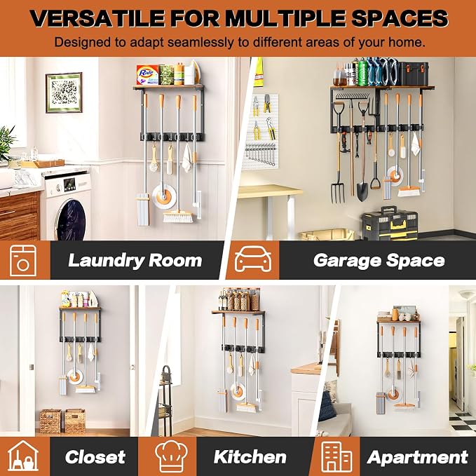 Broom Holder Wall Mount with Cleaning Supplies Organizer, Laundry Room - Image 6