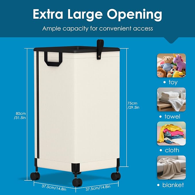 Laundry Basket with Wheels 105L, Large Rolling Laundry Hamper with Removable Bag - Image 2