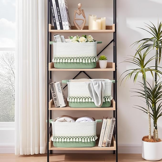 3 Pack Storage Basket for Shelves, Boho Cotton Rope Storage Bins - Image 7