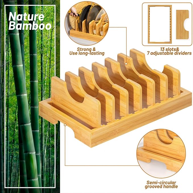 Bamboo Pot and Pan Organizer, Pot Lid Organizer Holder Rack - Image 6