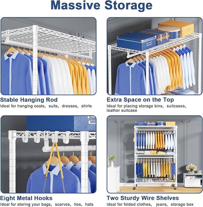 P8 Heavy Duty Clothes Rack（With Extended Width Design） Rolling Clothing Racks - Image 5