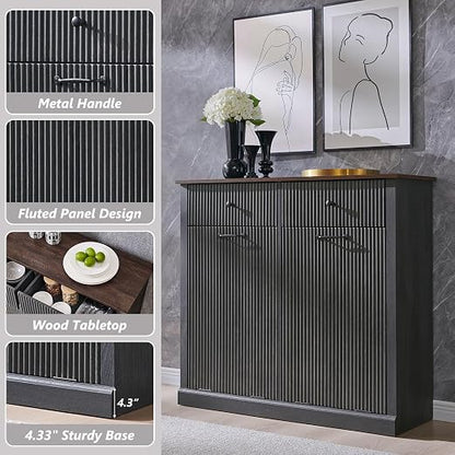 Modern Double Tilt-Out Trash Cabinet, 20 Gallon Fluted Laundry Hamper Cabinet - Image 5