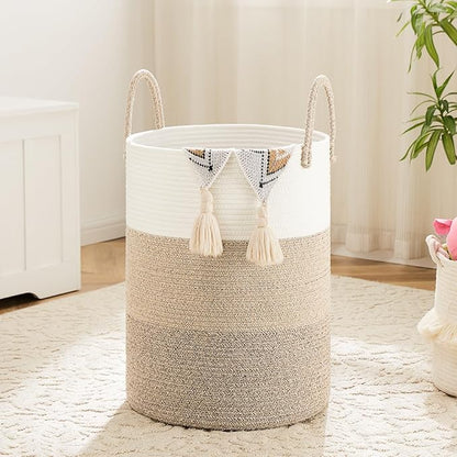 Laundry Basket, Woven Cotton Rope Laundry Hamper, 80L by Artfeel