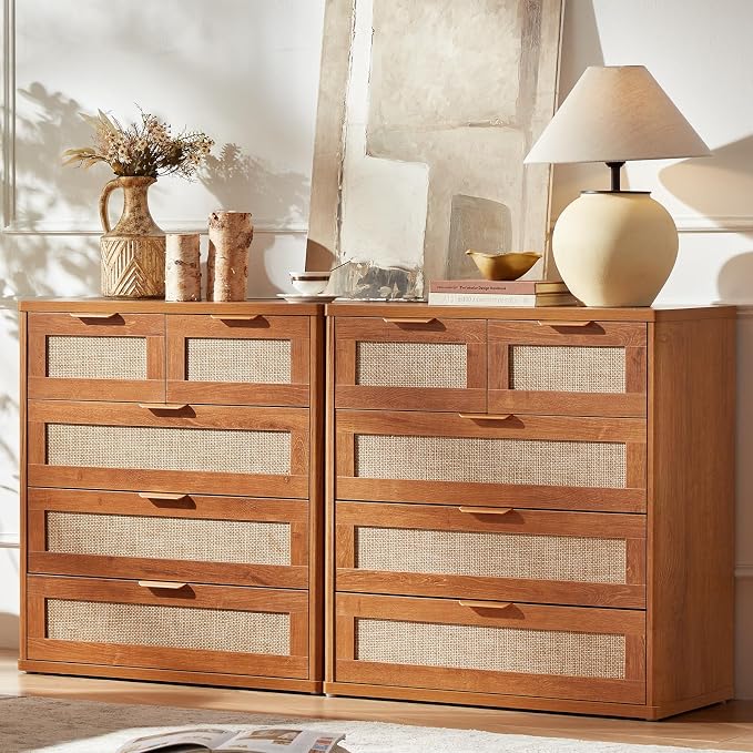 LEYAOYAO Rattan Dresser for Bedroom, 33.5" Tall Chest of Drawers, Modern 5 - Image 2