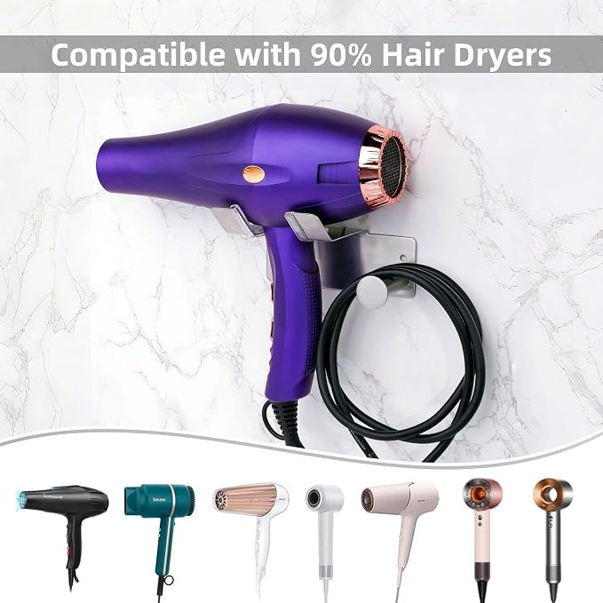 Hair Dryer Holder Stainless Steel, Blow Dryer Holder Self Adhesive, Dyson Hair - Image 2