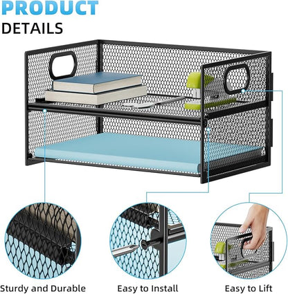 Marbrasse 2 Tier Paper Organizer Letter Tray, Mesh File Organizer - Image 2