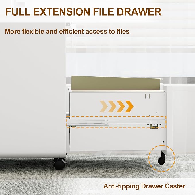 2 Drawer File Cabinet with Lock and 4 Keys, Mobile Metal Filing Cabinet - Image 5