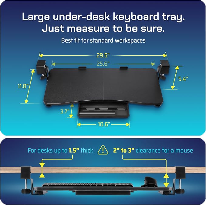 Keyboard Tray | Under Desk Keyboard Tray Slide Out w/Adjustable C-Clamps - Image 2
