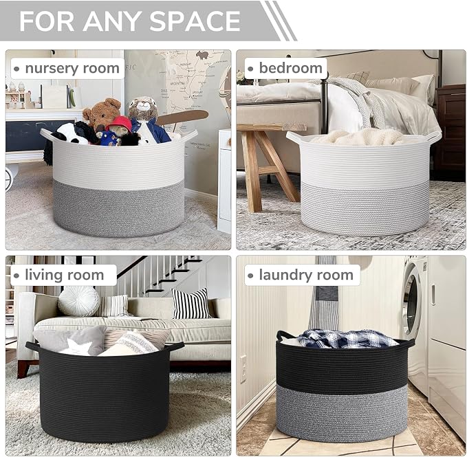 INDRESSME 115L Extra Large Blanket Basket, Cotton Rope Toy Baskets Storage Kids - Image 4