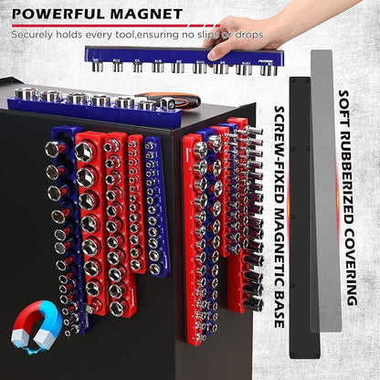 12-Piece 1/4" 3/8" 1/2"-Drive SAE & Metric Magnetic Socket Organizer Set - Image 4
