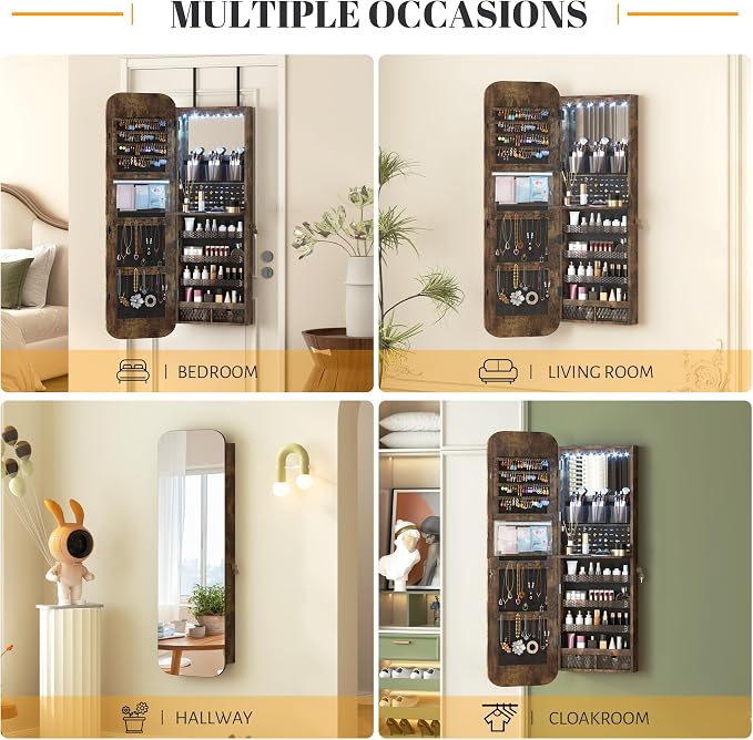 Vlsrka 47.2" LED Mirror Jewelry Cabinet, Wall/Door Mounted Full Length Mirror - Image 7